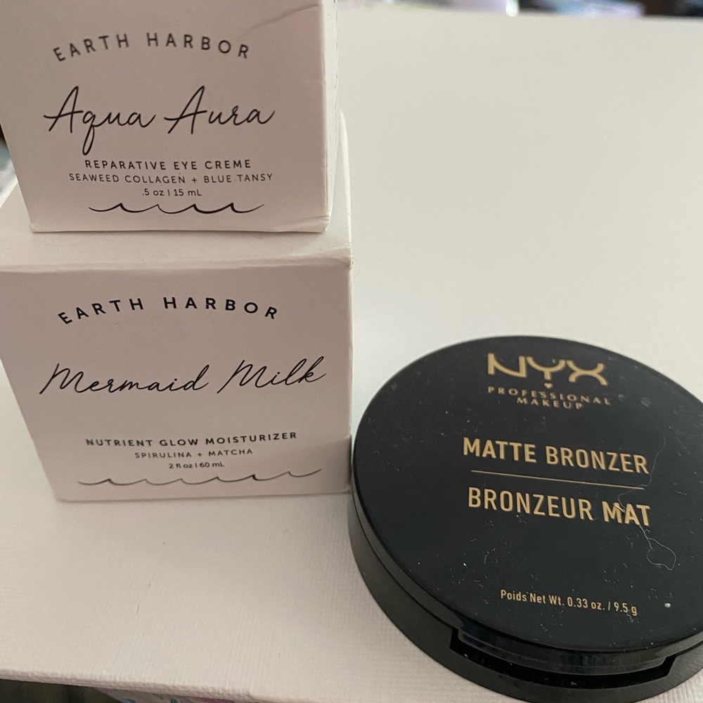 Earth harbor- reparative eye cream, Mermaid milk Moisturizer, Matt Bronzer